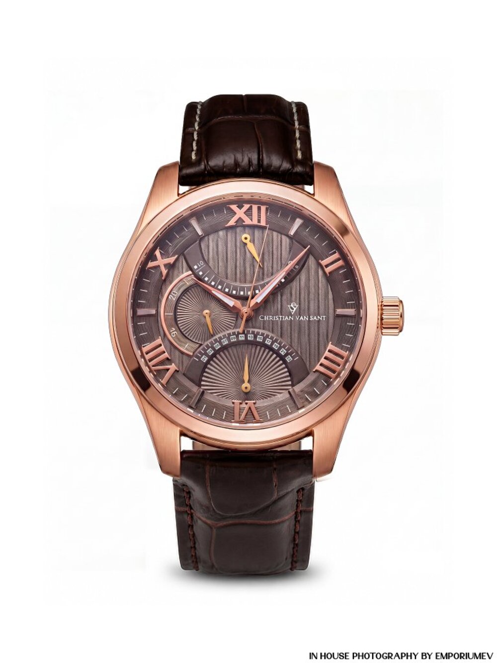 Christian Van Sant CV7311 Round Oak Collection Stainless Steel Rose Gold Watch